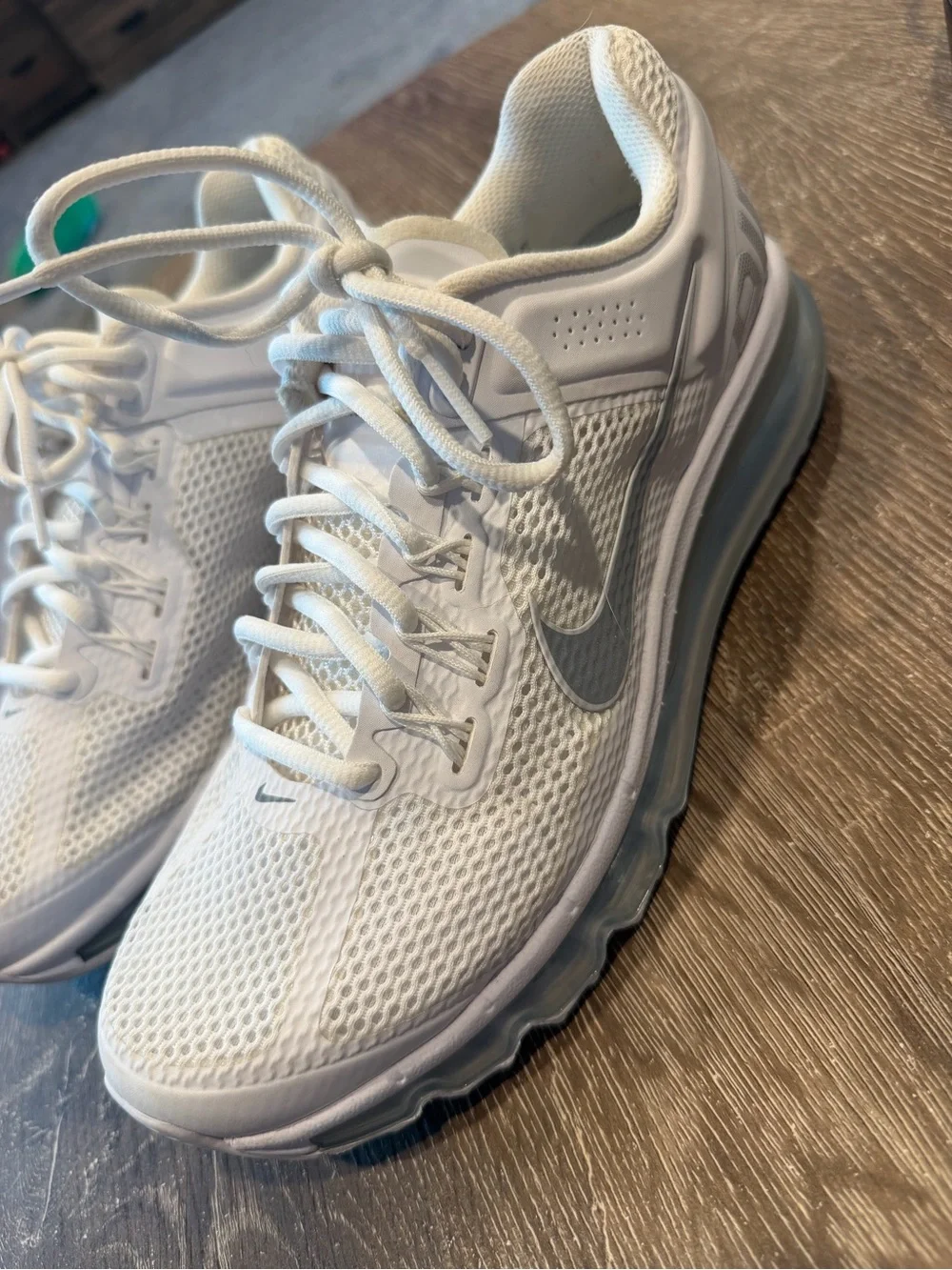 Nike Air Max White and Gray Mesh Athletic Sneakers